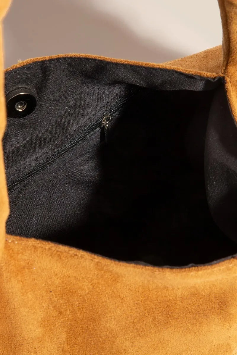 Fame Metallic Studded Faux Suede Hand Bag OutfitFlow