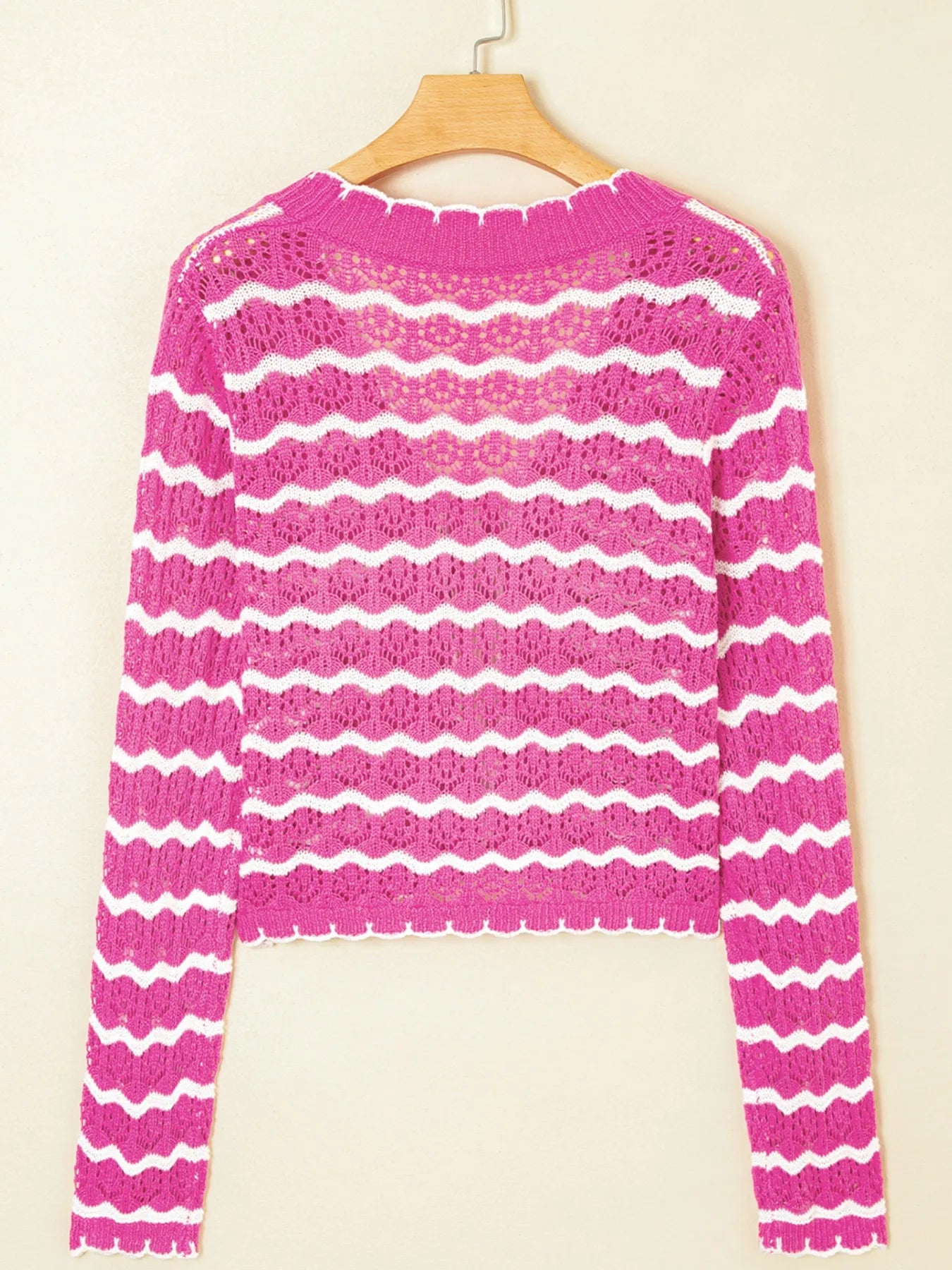 Striped Crochet Tie-Front Cardigan OutfitFlow