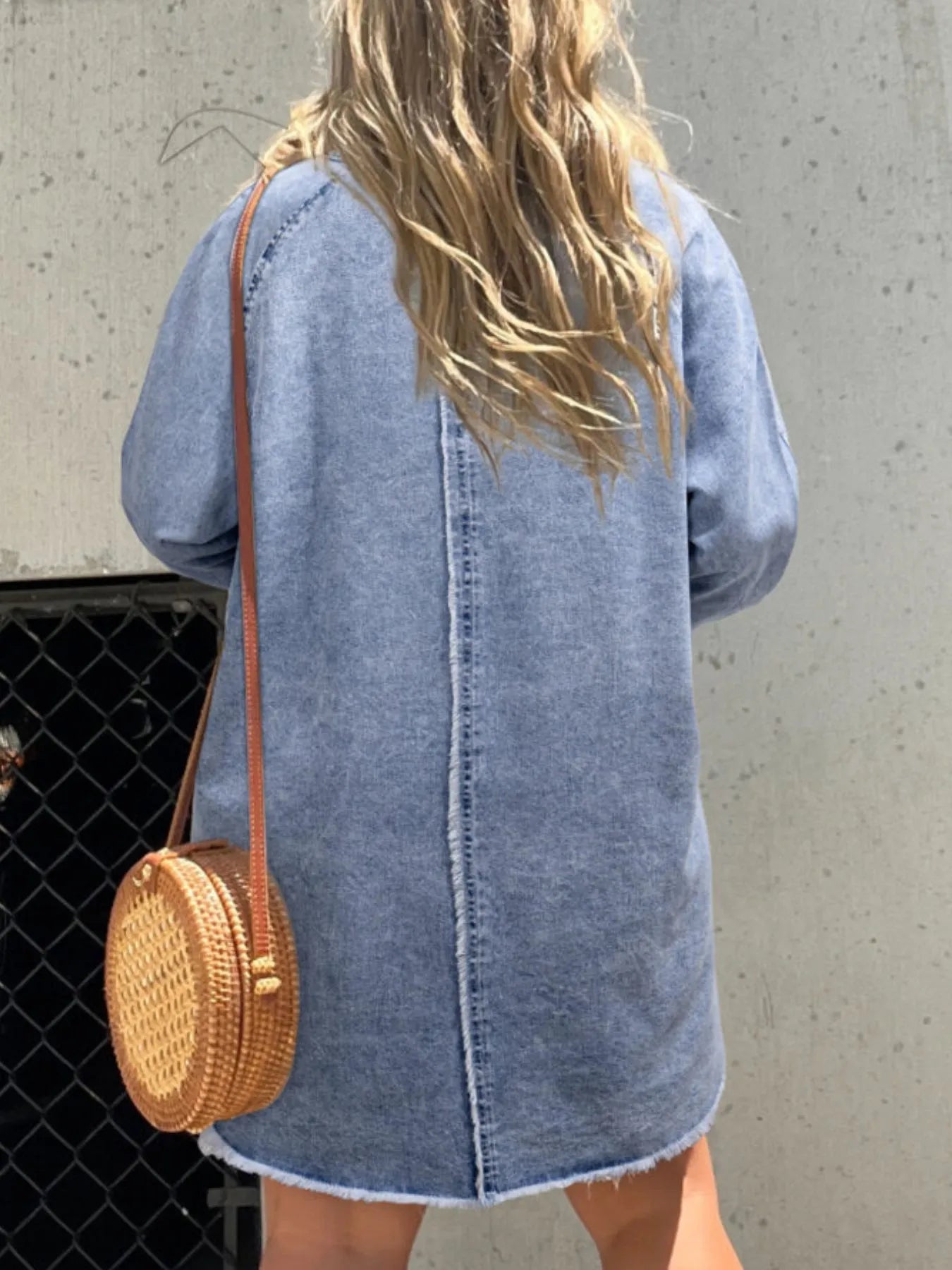 Full Size Button-Front Long Sleeve Denim Shirt Dress Plus Size OutfitFlow