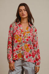 BiBi Woven Floral Printed Shirt Top ROSE OutfitFlow
