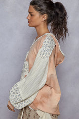 POL Raw Hem Washed Hoodie with Flower Patch OutfitFlow