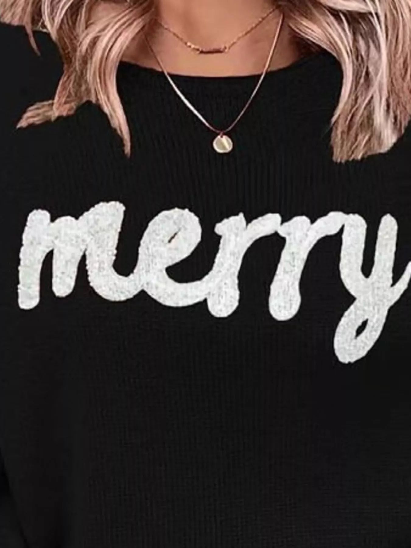 Merry Round Neck Dropped Shoulder Christmas Sweater OutfitFlow
