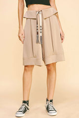 Davi & Dani Fold Over Waist Band Strap Detail Short OutfitFlow
