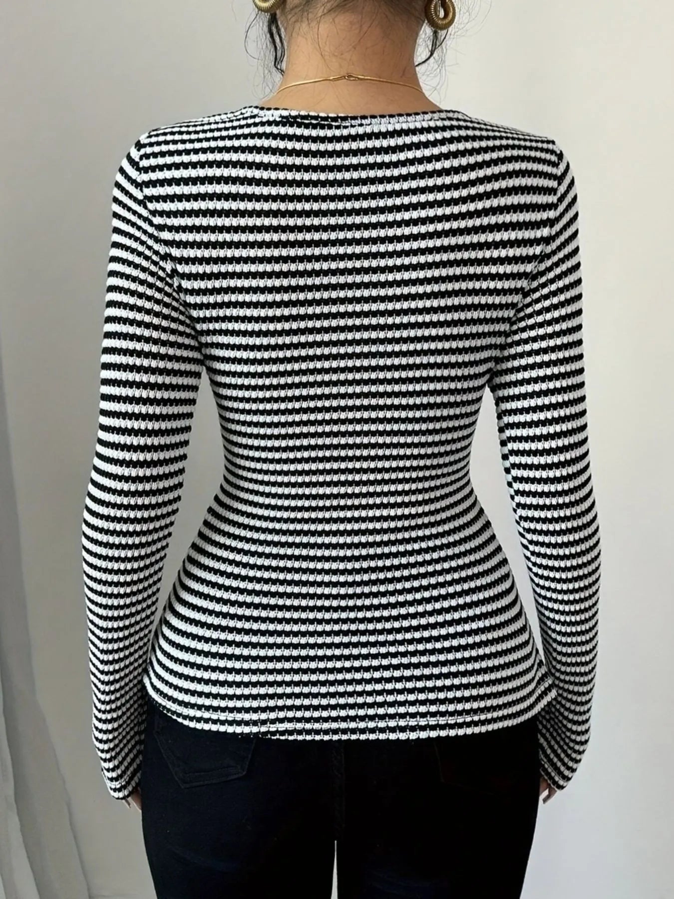 Striped Cowl Neck Long Sleeve T-Shirt OutfitFlow