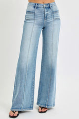 RISEN Full Size Mid Rise Wide Jeans with Front Patch Pocket Plus Size OutfitFlow