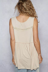POL Lace Trim Babydoll Sleeveless Top with Ruffled and Raw Edge Detail OutfitFlow