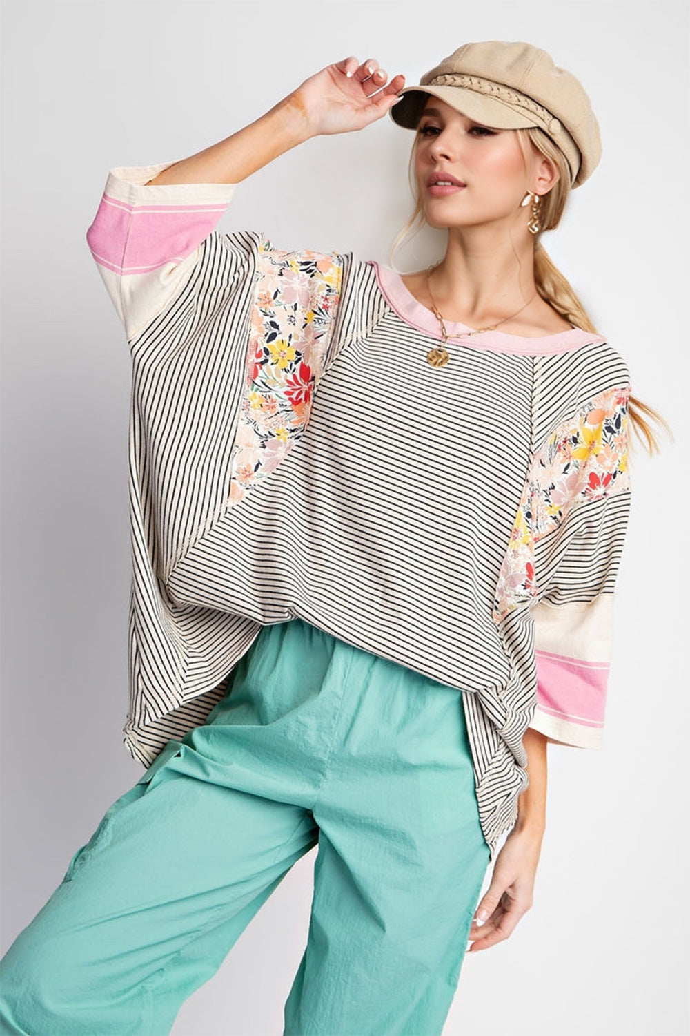 Outfit Flow - Color Block Printed Three-Quarter Sleeve Top