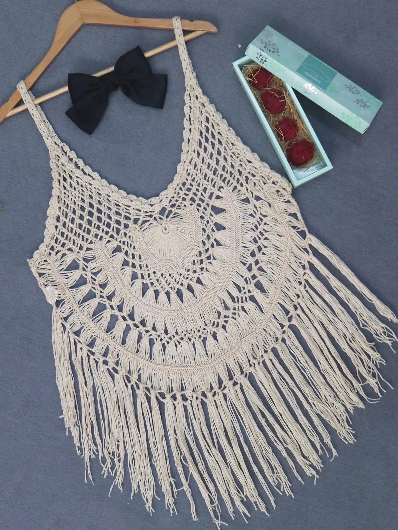 Crochet Fringe Beach Cover Up Apricot One Size OutfitFlow