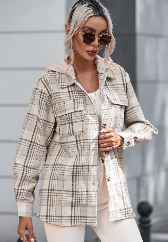 Outfit Flow - Plaid Removable Hood Button Up Jacket