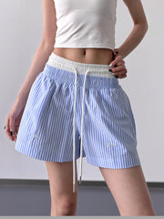 Striped Drawstring Waist Casual Shorts OutfitFlow