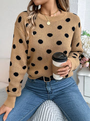 Polka Dot Round Neck Sweater OutfitFlow