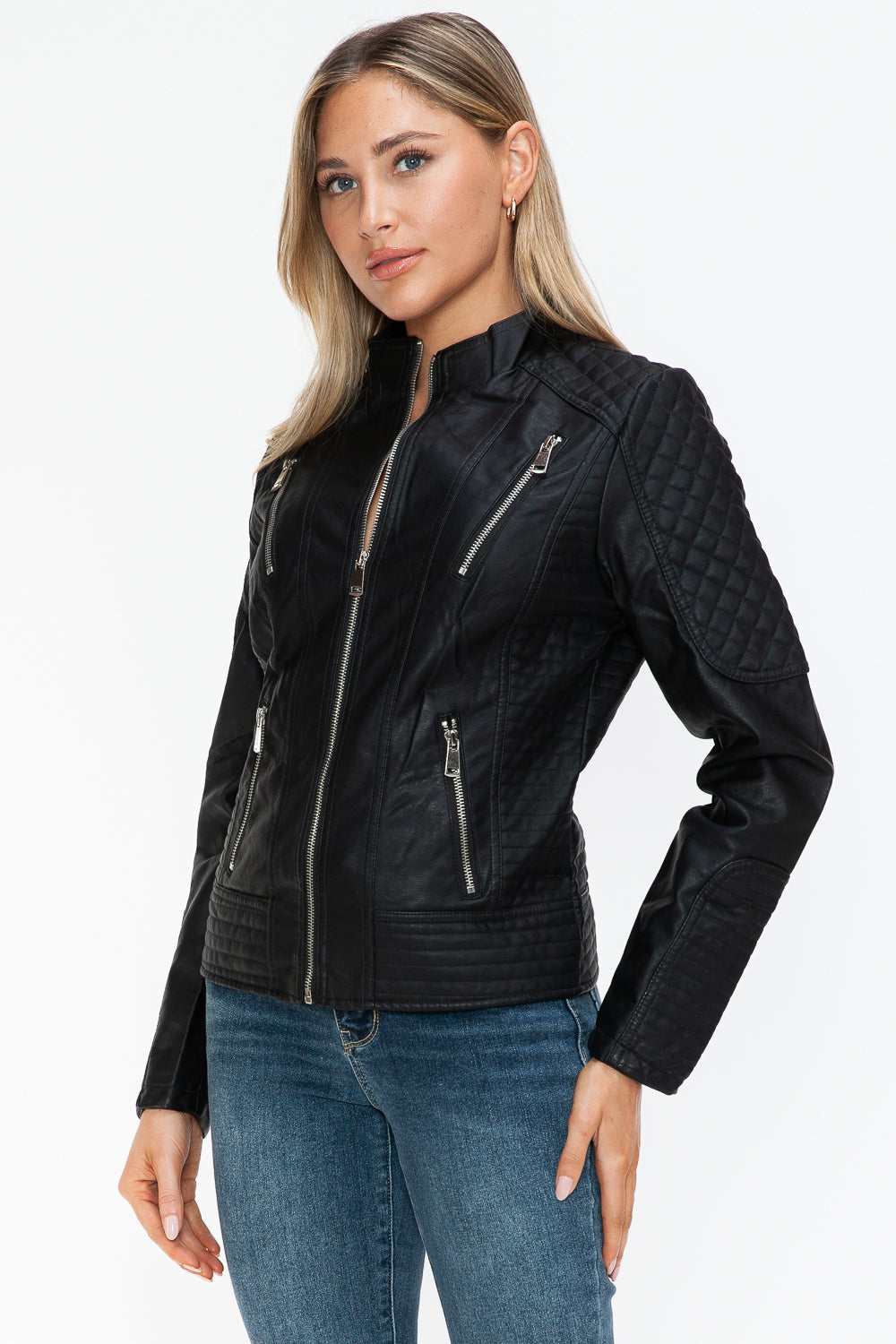 Outfit Flow - Snobbish Faux Leather Zip Up Mock Neck Jacket