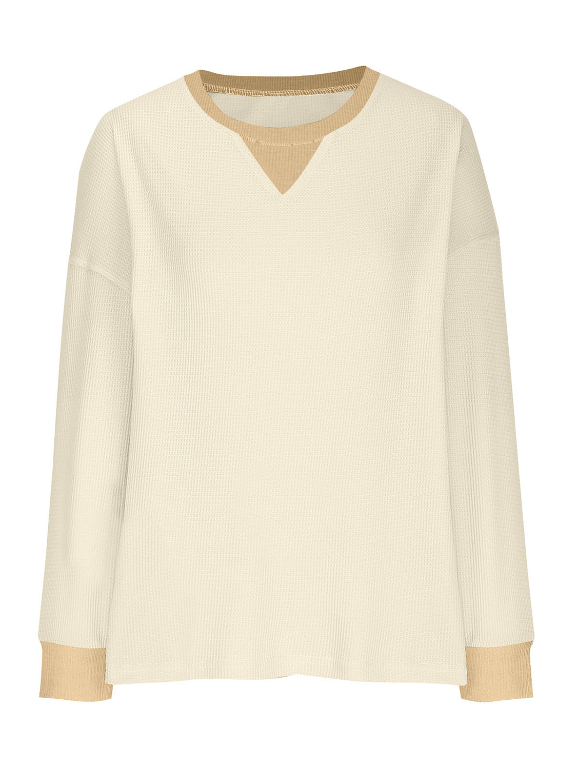 Outfit Flow - Waffle Knit Round Neck Long Sleeve T-Shirt