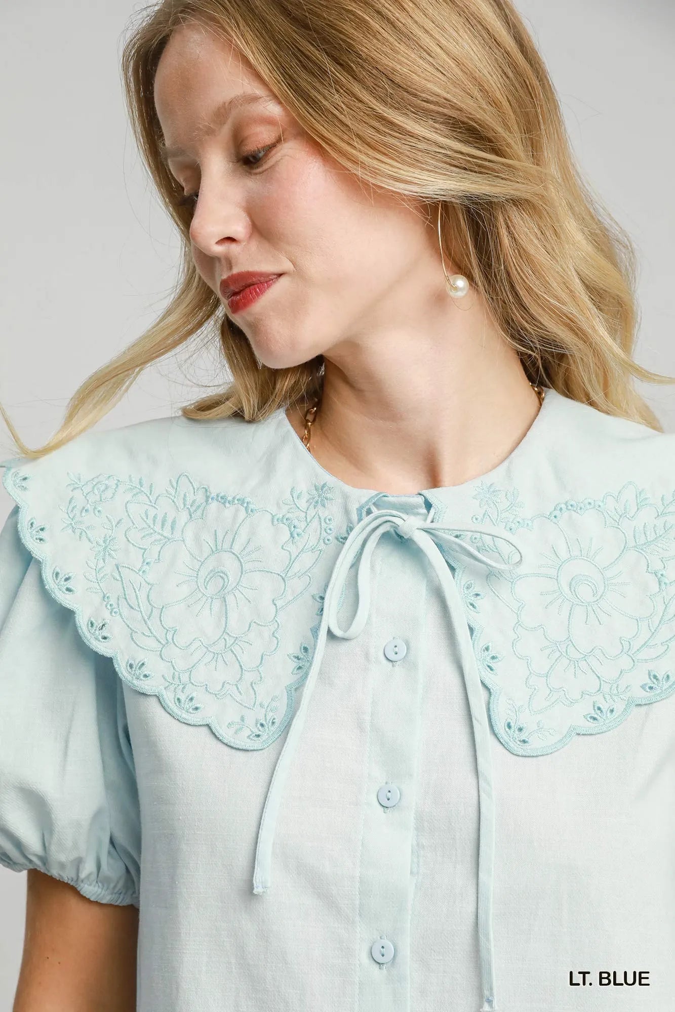 Umgee Tied Collared Short Sleeve Button Down Shirt Trendsi