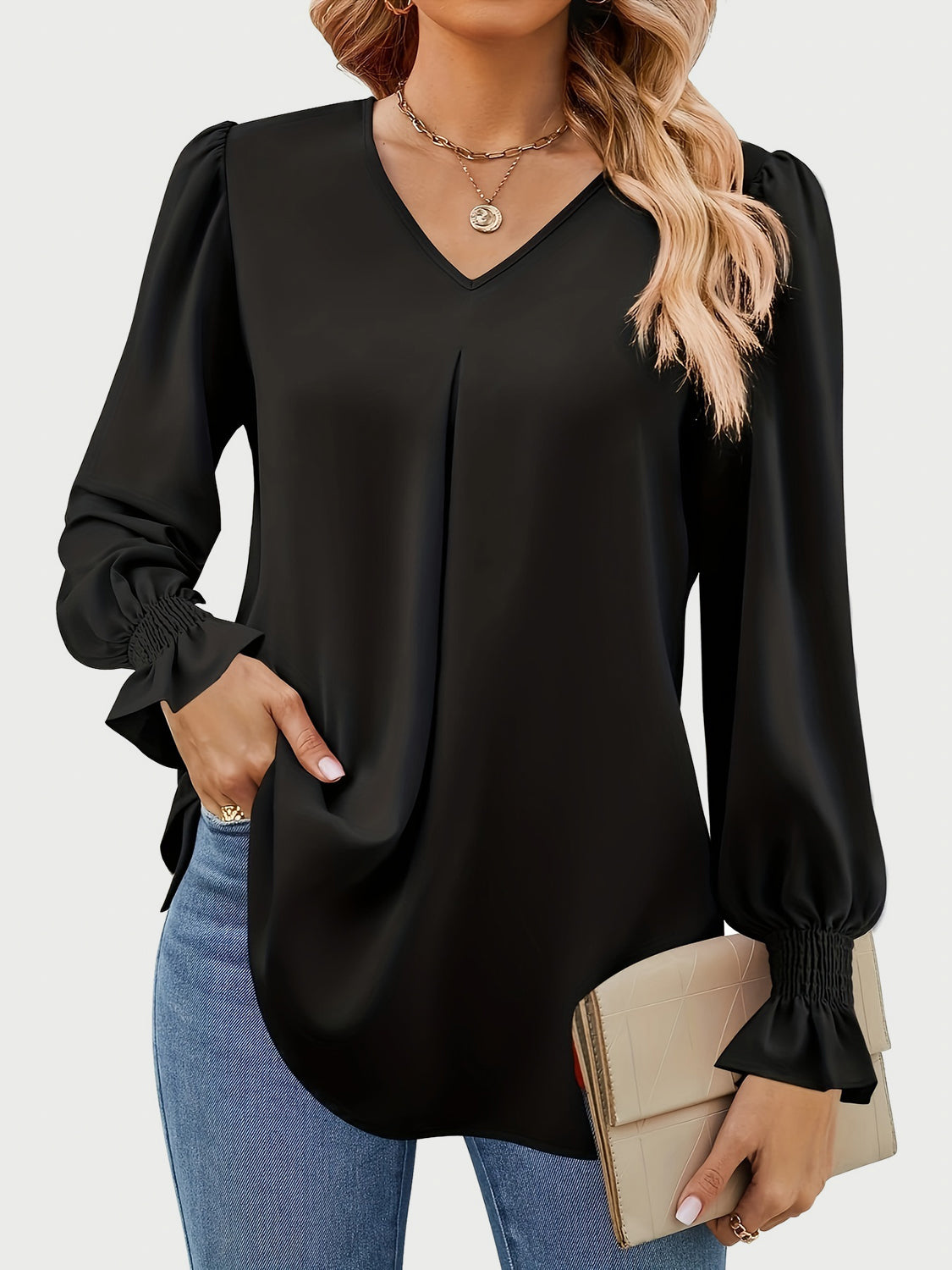 Outfit Flow - V-Neck Flounce Sleeve Top