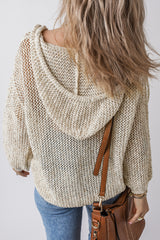 Outfit Flow - Openwork Dropped Shoulder Hooded Knit Top