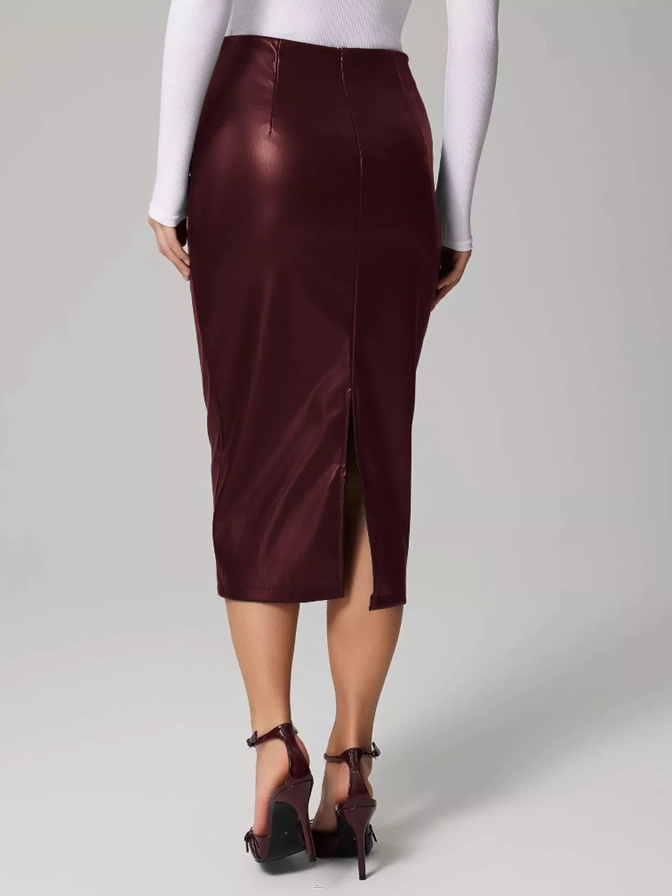 Slit Back Leather Skirt OutfitFlow