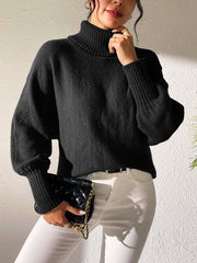 Turtleneck Long Sleeve Sweater Black OutfitFlow