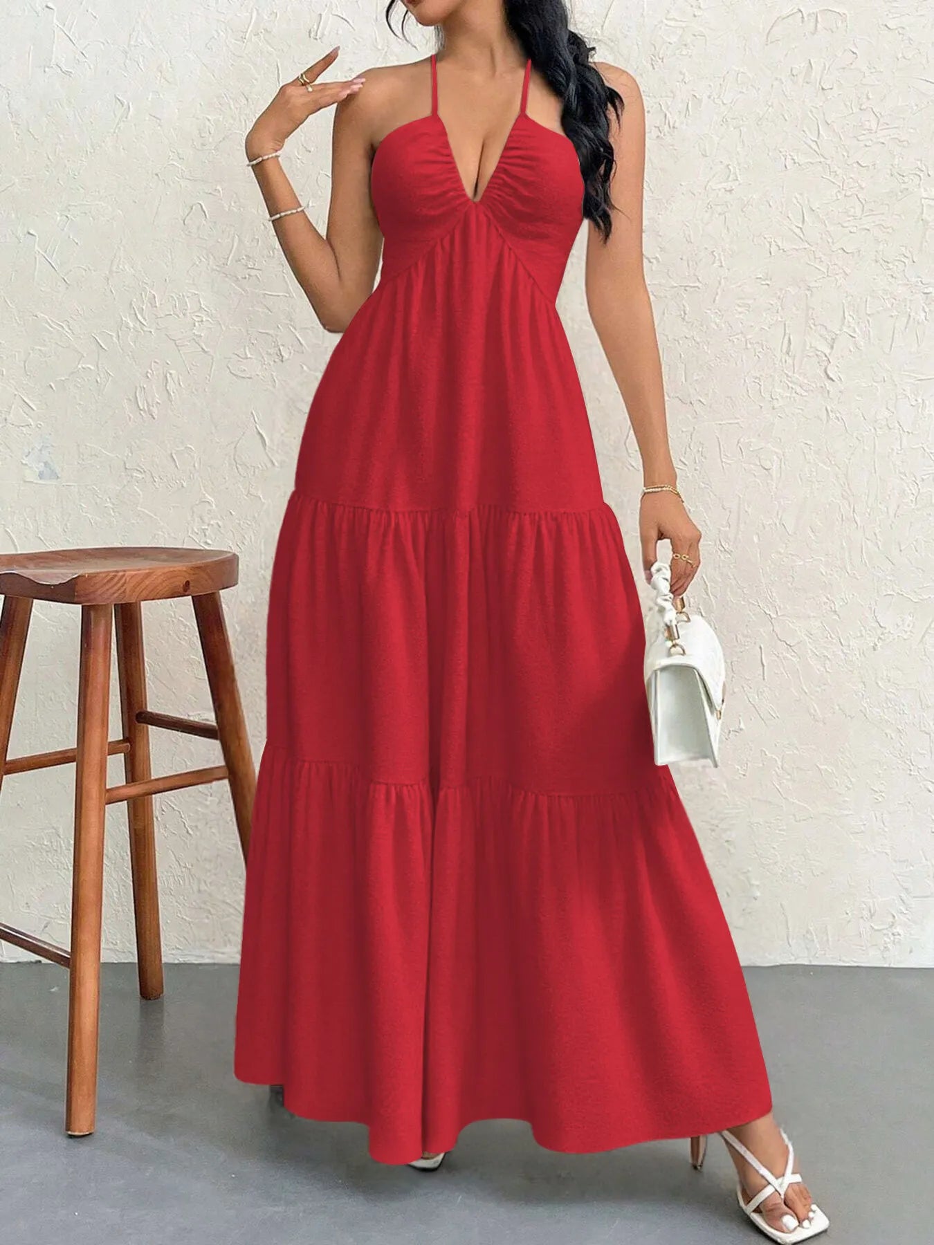 Halter Neck Tiered Maxi Dress OutfitFlow