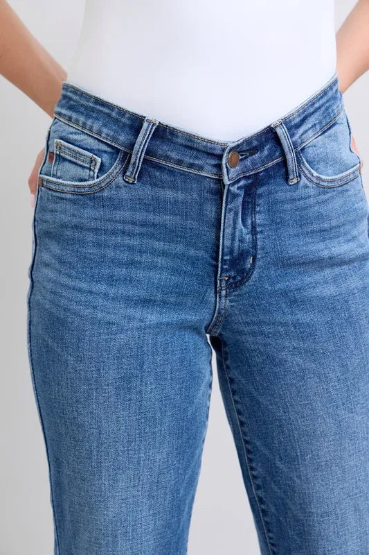 Judy Blue Full Size High Waist V-Front Vintage Wash Straight Jeans Plus Size OutfitFlow