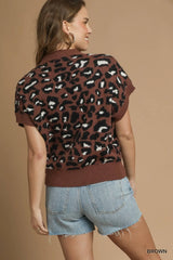 Umgee Leopard Button Down Short Sleeve Cardigan Trendsi