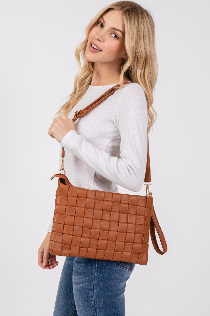 Outfit Flow - Fame Faux Leather Basket Weave Crossbody Bag