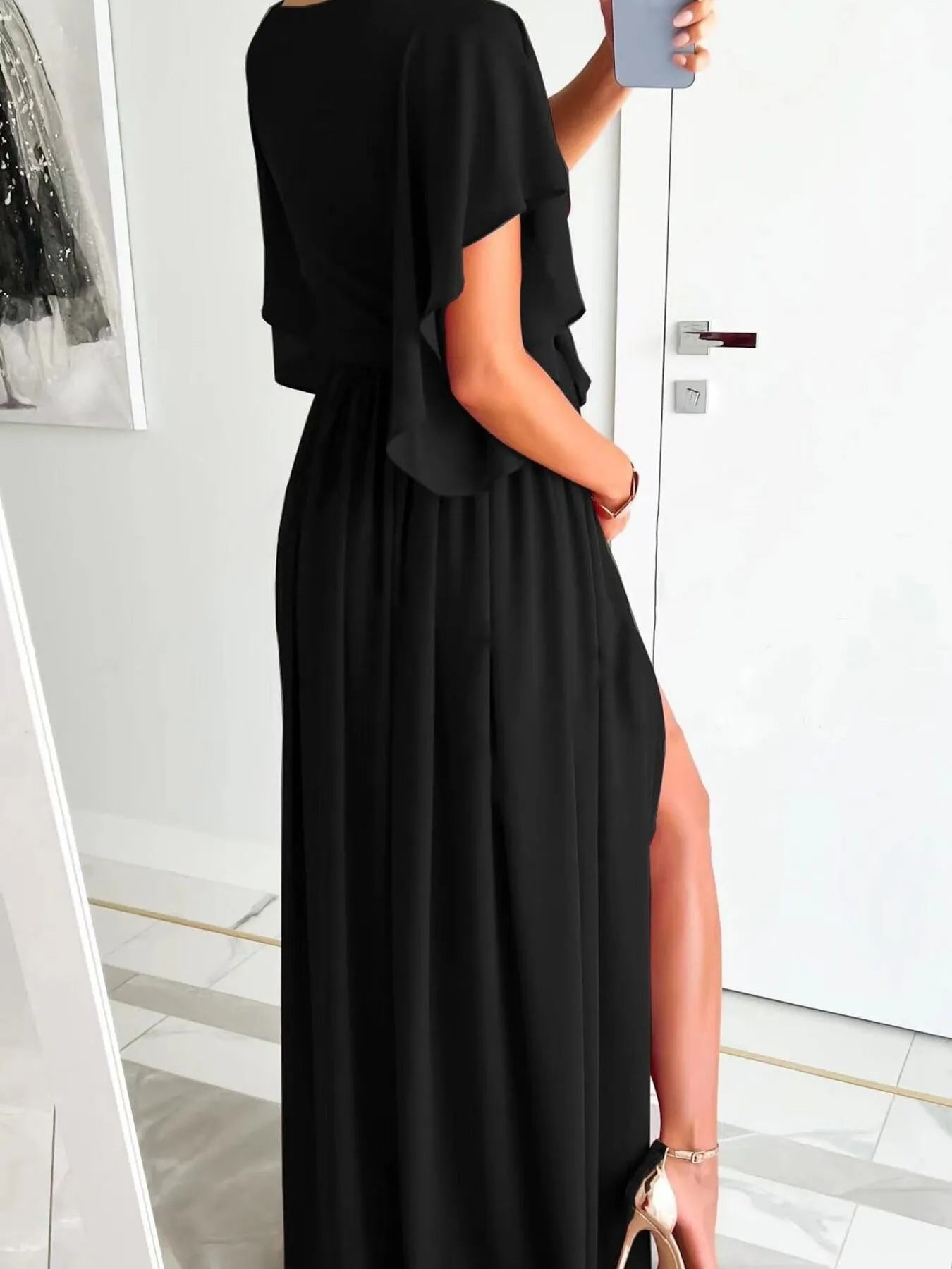Flutter Sleeve Surplice Tie Waist Dress OutfitFlow