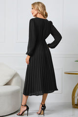 Outfit Flow - V-Neck Long Sleeve Tie Waist Midi Dress