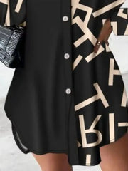 Printed Button Up Long Sleeve Shirt Dress OutfitFlow