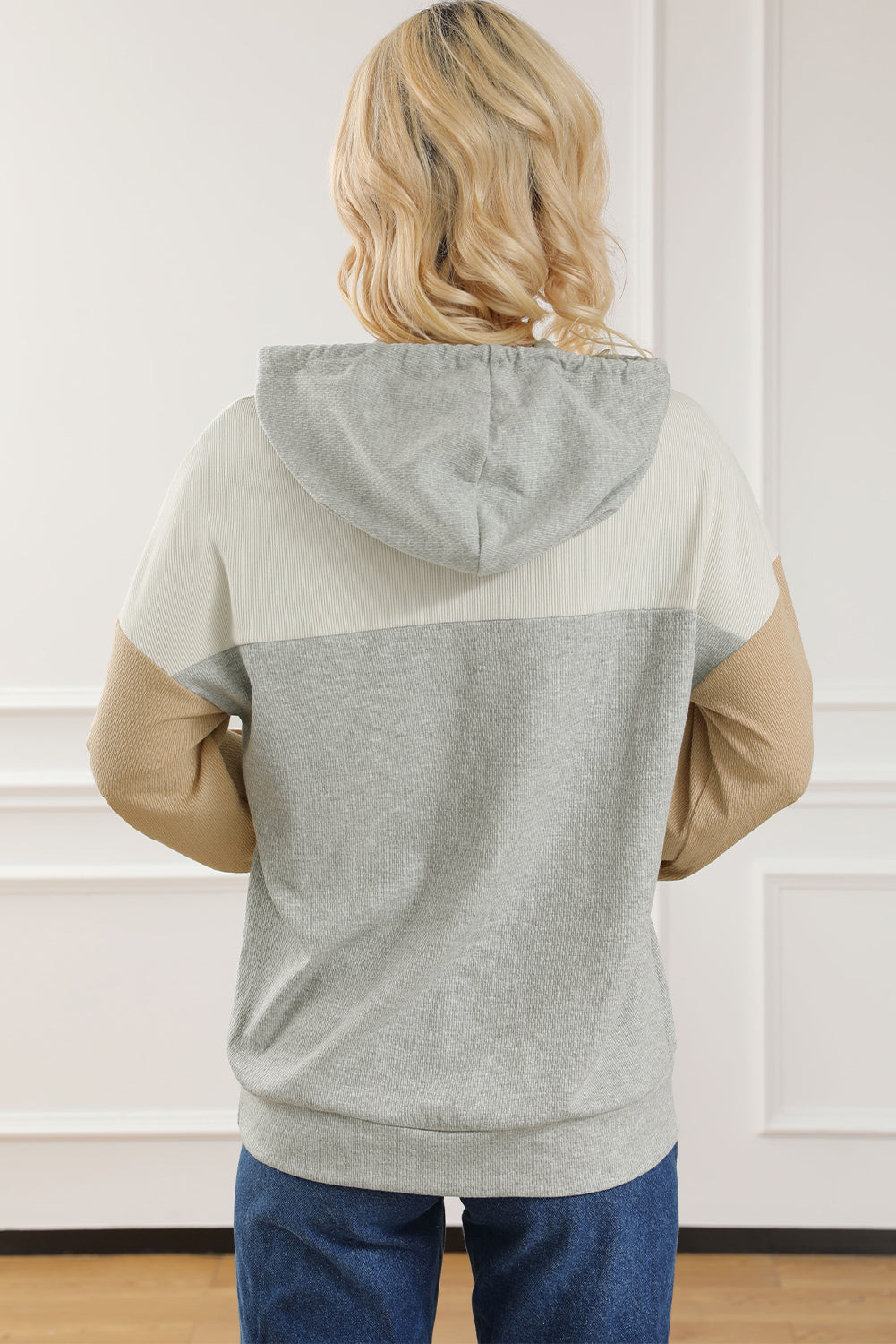 Outfit Flow - Drawstring Color Block Long Sleeve Hoodie