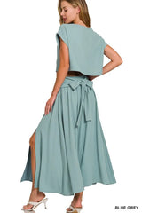Zenana Heavy Woven Span Crop Tee & Skirt Set OutfitFlow