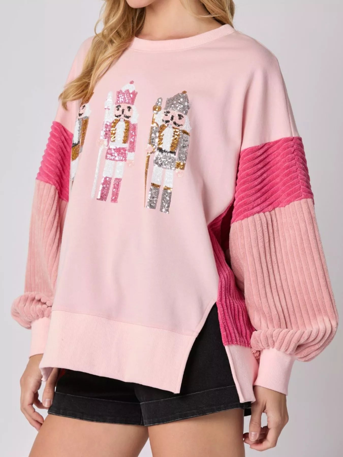 Nutcracker Long Sleeve Sweatshirt with Side Slit OutfitFlow