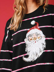 Christmas Santa Striped Long Sleeve Sweatshirt OutfitFlow