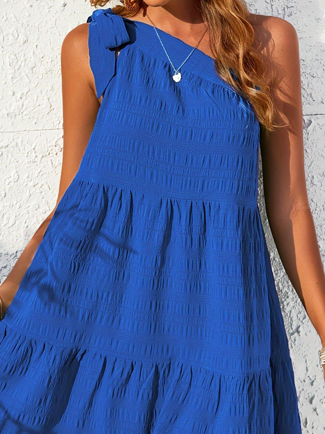 Textured Tied Single Shoulder Mini Dress OutfitFlow