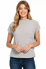 Zenana Chenille Waffle Short Sleeve Sweater H GREY OutfitFlow