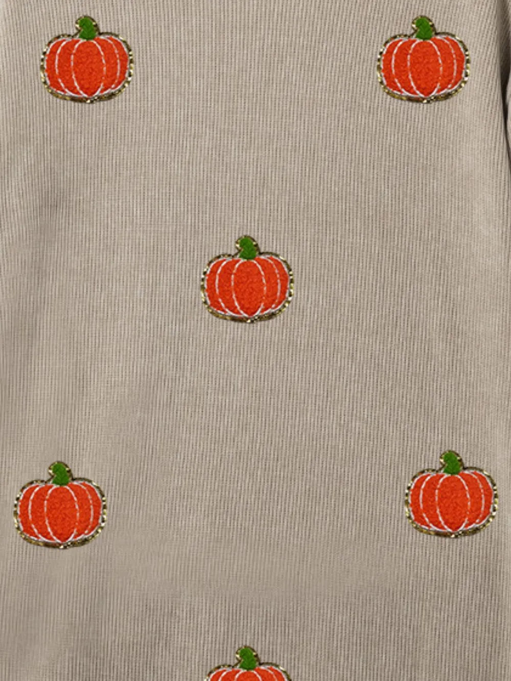 Pumpkin Round Neck Long Sleeve Sweatshirt OutfitFlow
