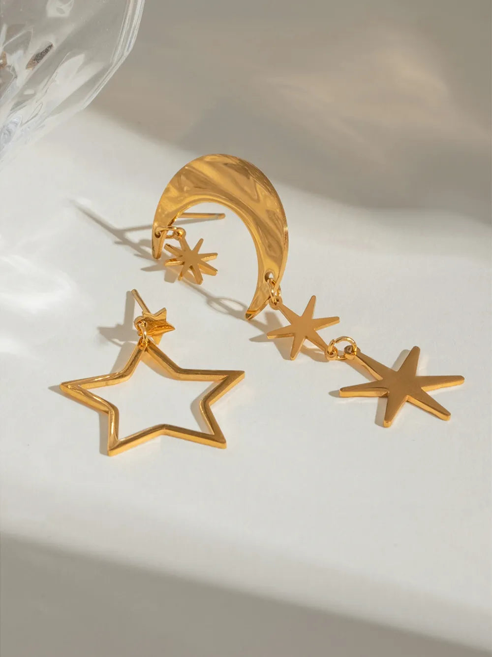18K Gold-Plated Moon & Star Dangle Earrings OutfitFlow