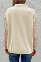 Half Zip Textured Patchwork Drop Shoulder Sweatshirt