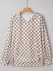 Checkered Pattern Oversized Drawstring Hoodie OutfitFlow