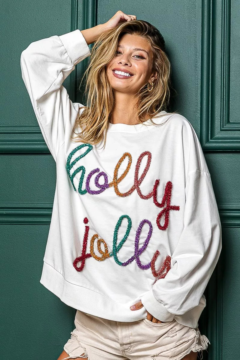 BiBi Holly Jolly Christmas French Terry Sweatshirt OutfitFlow
