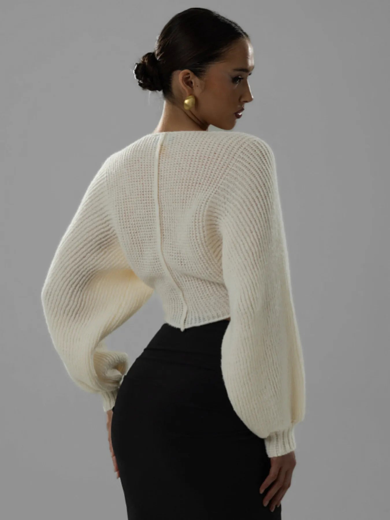 V-Neck Long Sleeve Crop Sweater OutfitFlow