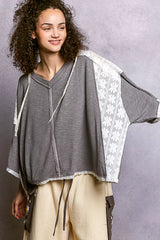 POL Short Sleeve Hoodie Top with Lace Detail OutfitFlow