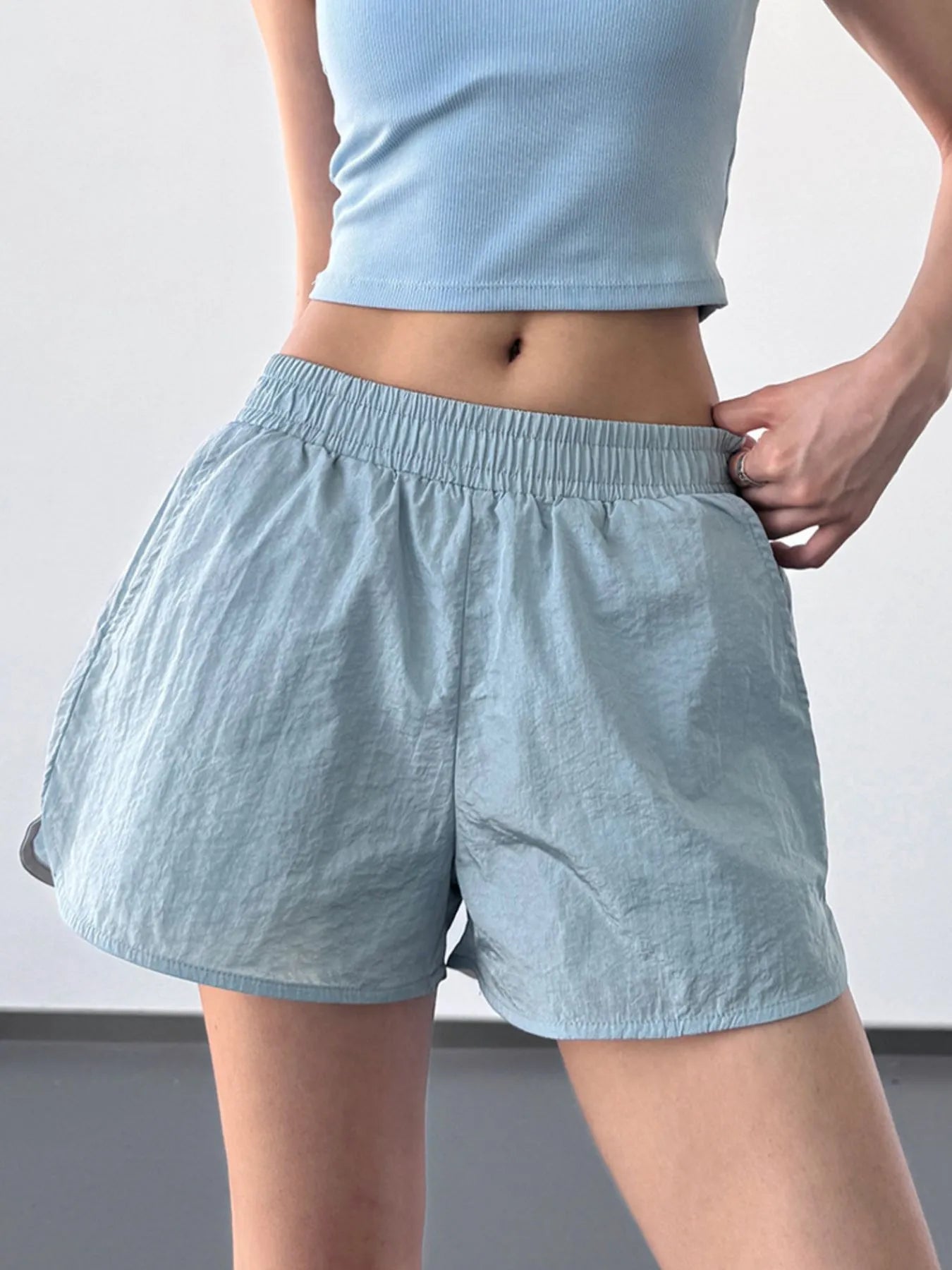 Elastic Waist Active Shorts Haze Blue OutfitFlow