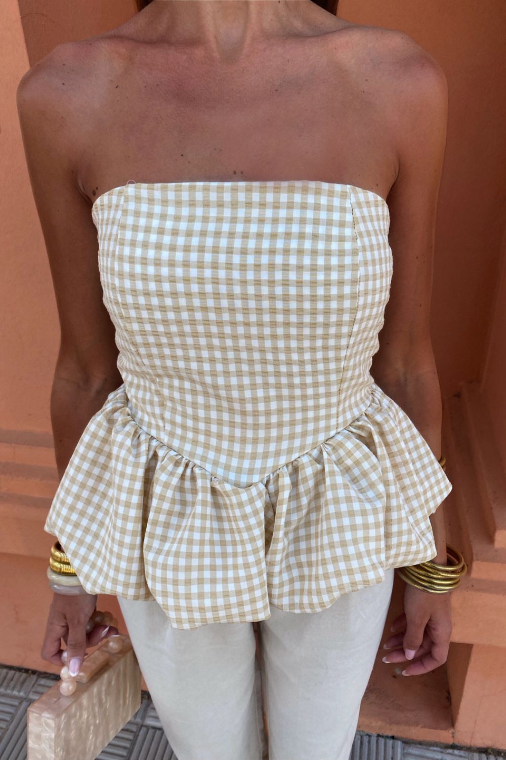Smocked Back Bubble Hem Tube Top OutfitFlow