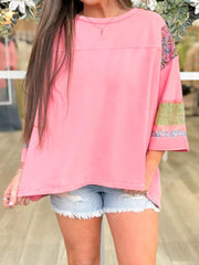 Floral Color Block Patchwork Long Sleeve Top OutfitFlow