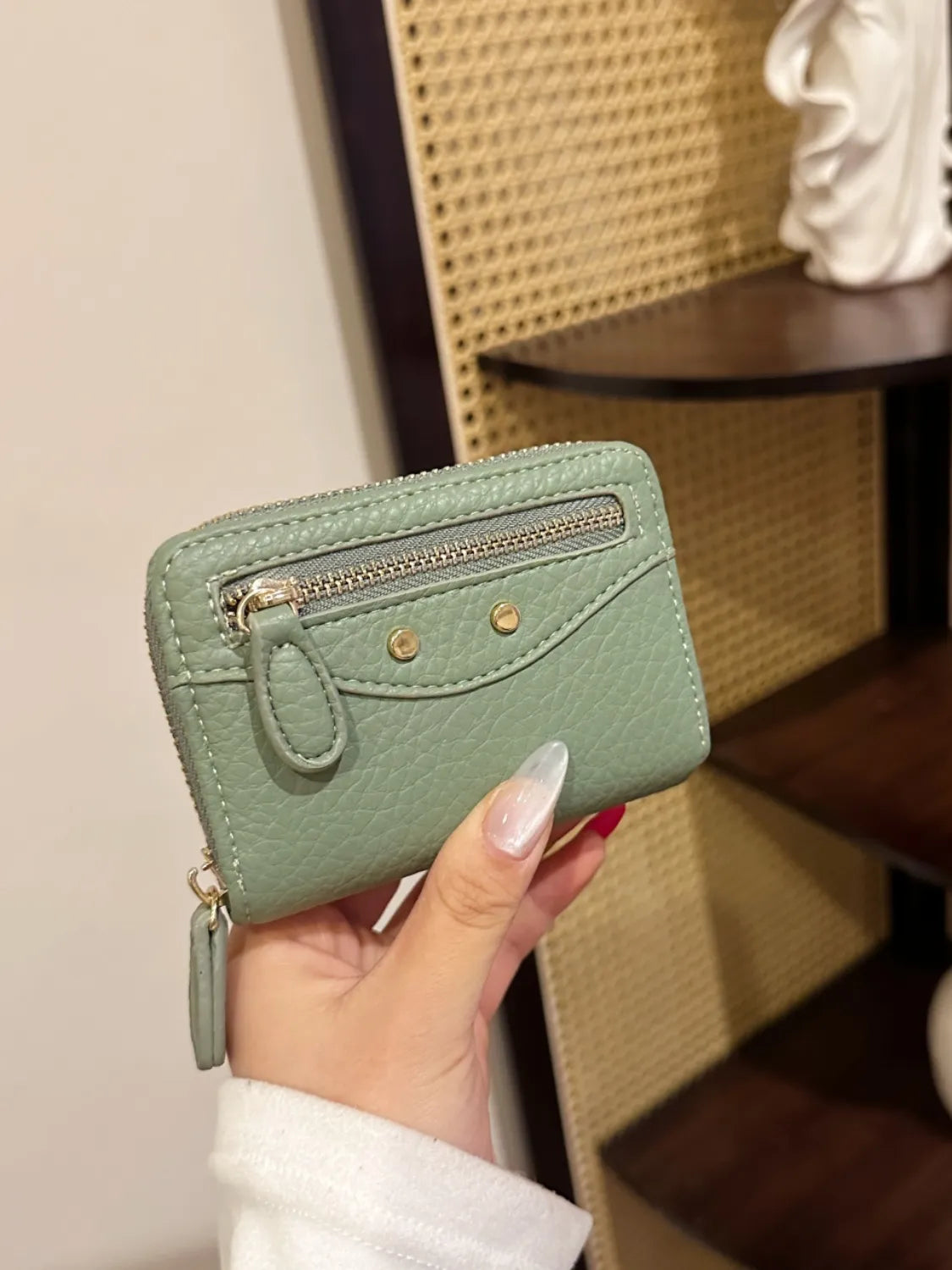PU Leather Solid Color Card Case Sage One Size OutfitFlow