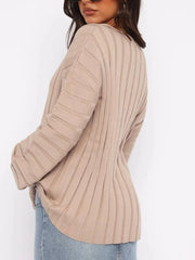 V-Neck Dropped Shoulder Sweater OutfitFlow