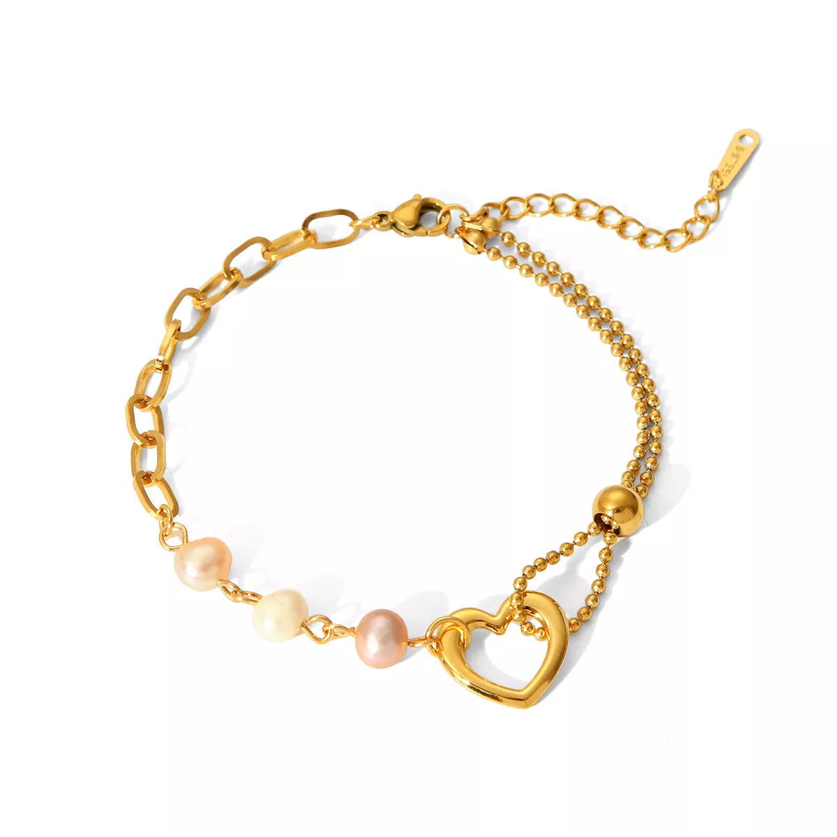 18K Gold-Plated Heart Pearl Bracelet OutfitFlow