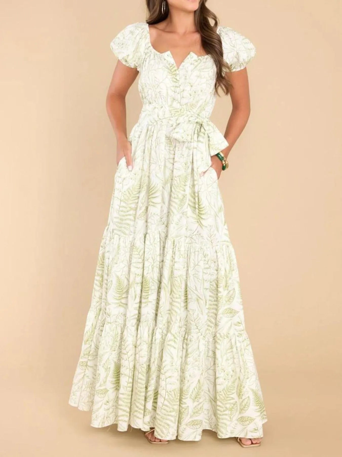 Printed Puff Sleeve Maxi Dress OutfitFlow
