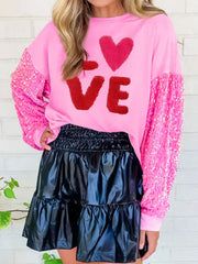 Sequin Round Neck Long Sleeve Sweatshirt OutfitFlow